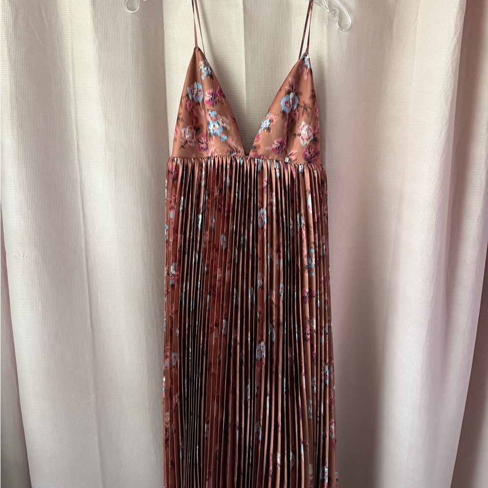 BHLDN Floral Pleated Maxi Dress in Pink and Blue